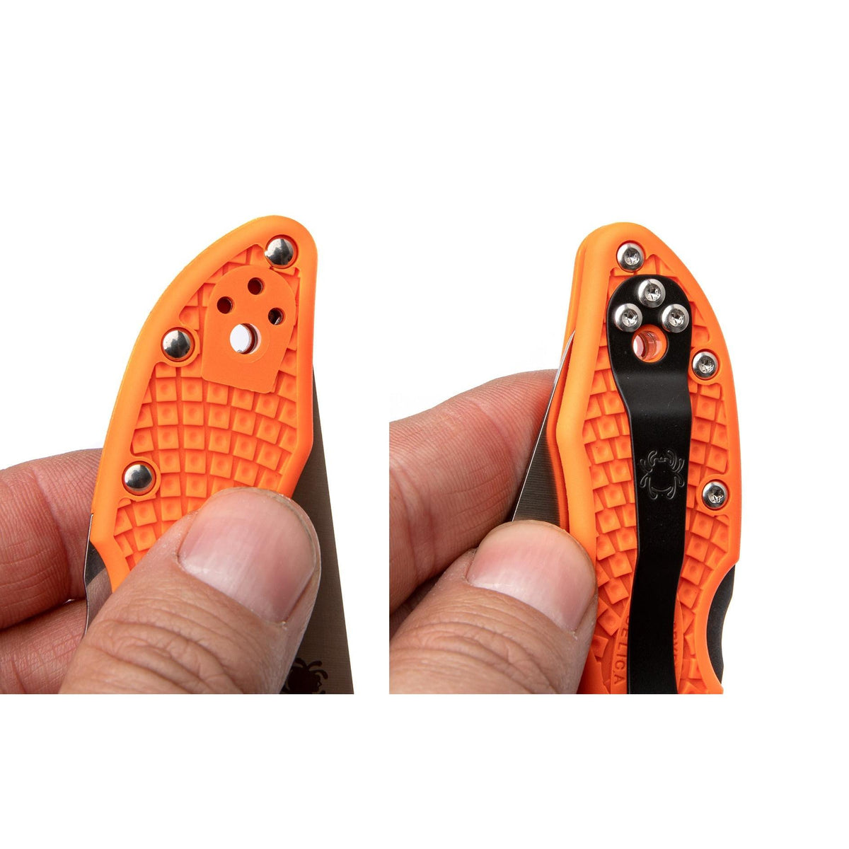 Der Taschenclip ist in 4 Positionen umsetzbar für Tip-up/down- und Links/Rechts-Trageweise.