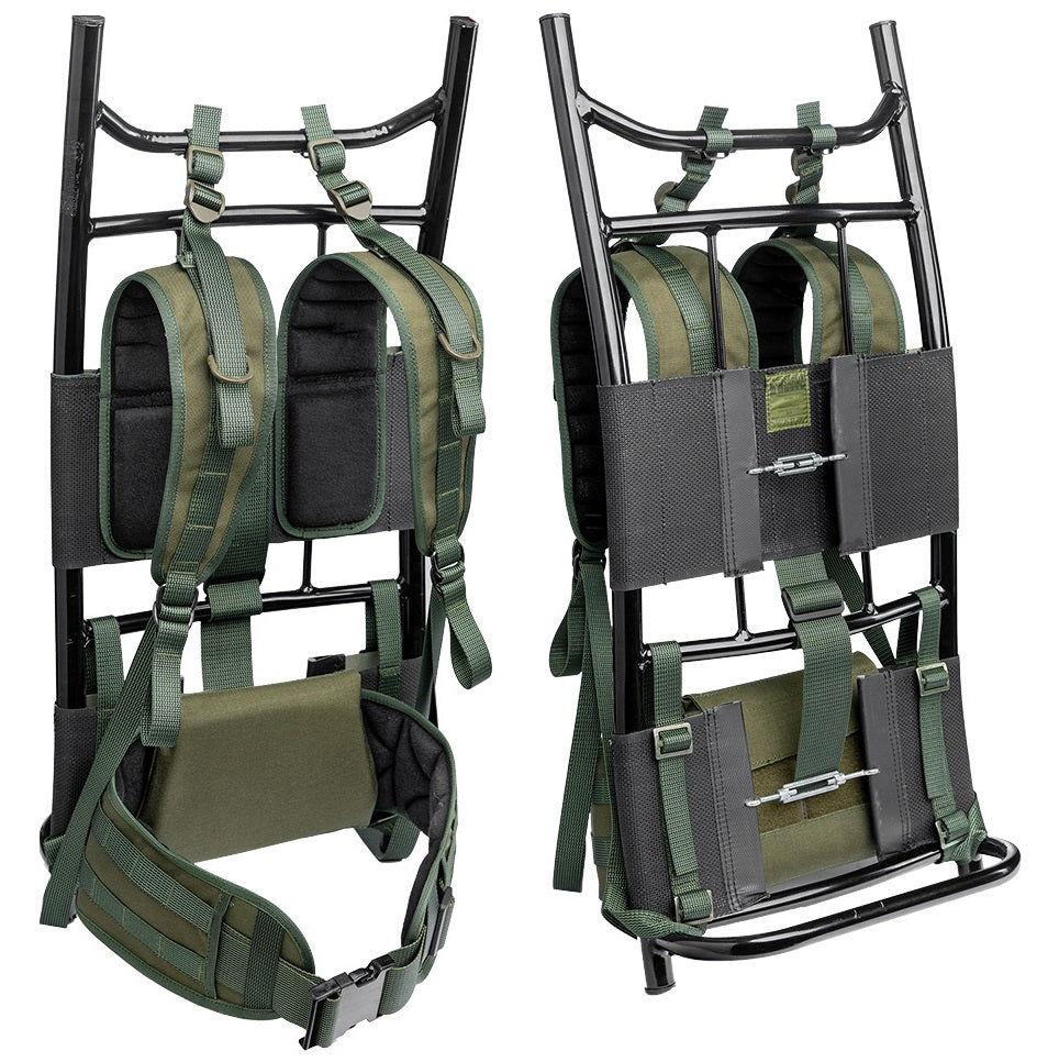 Carry system - frame; shoulder harness and hip belt.