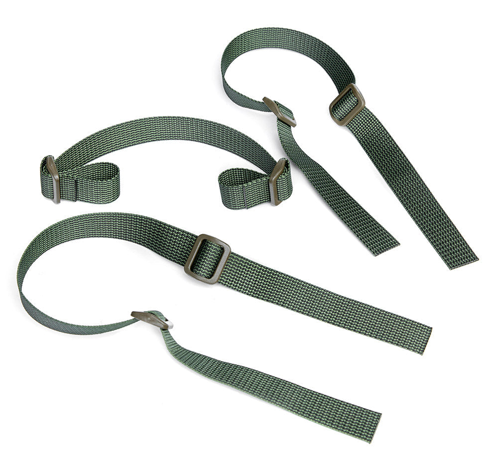The main bag comes with three carry handle straps; these can be attached (or left unattached) wherever you want them.