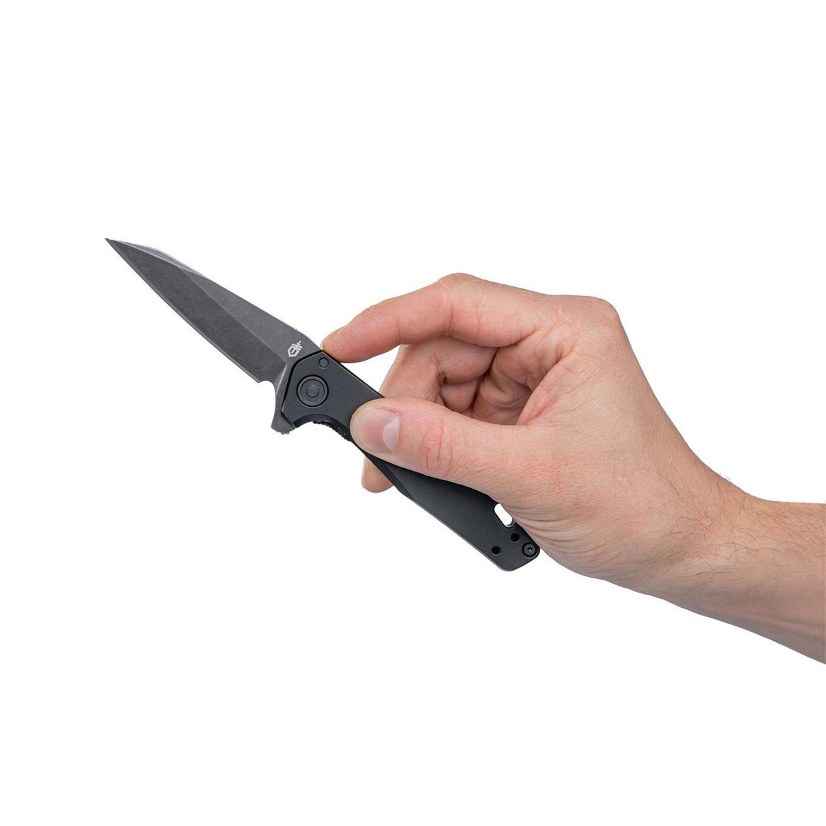 The opening mechanism is a flipper; which doubles as a finger guard.
