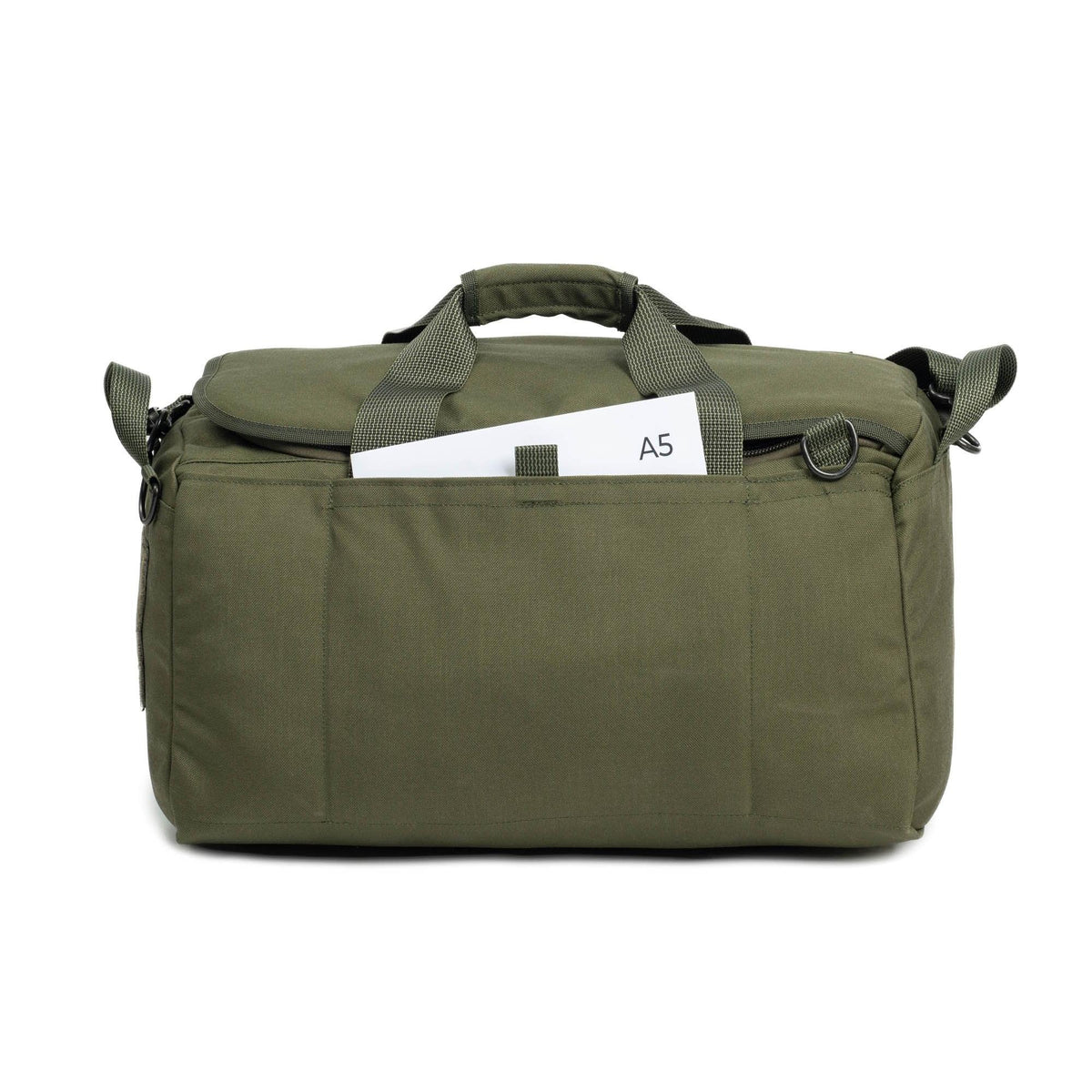 Flat slash pocket with hook-and-loop closure.