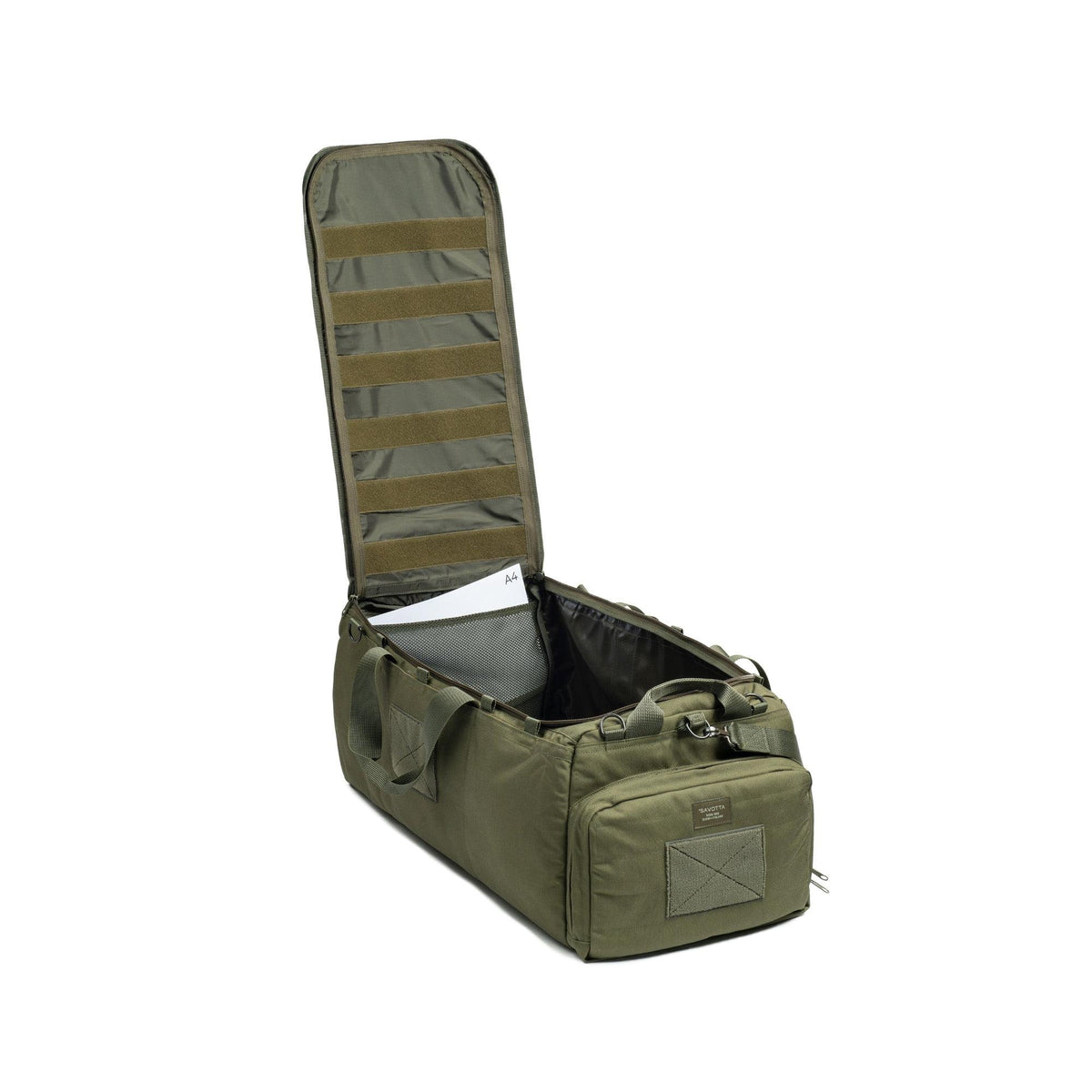 Mesh pockets inside main compartment and loop base on the lid.