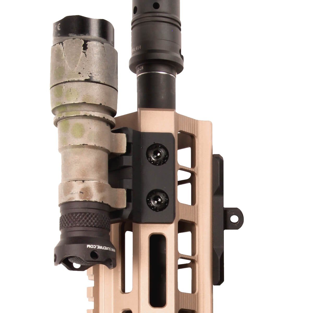 Surefire Scout weaponlights mount directly to the holes in the rail.