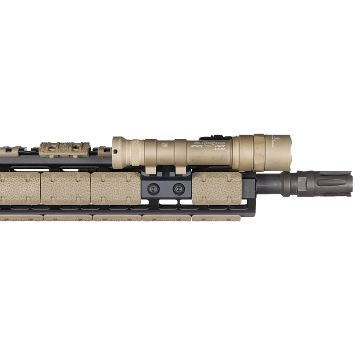 Surefire Scout weaponlights mount directly to the holes in the rail.