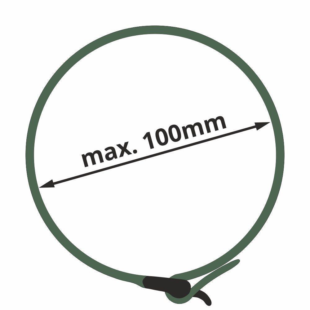 Without stretching; the 40 cm (16) length reaches around stuff with a diameter of 10 cm (4).