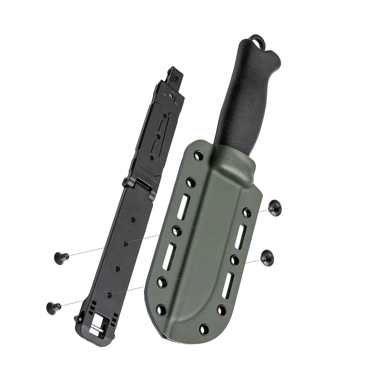Eine schnelle und praktische Möglichkeit, deine Terävä-Boltaron-Scheiden und andere passende Ausrüstung am PALS-Gurtband an deinem Gürtel, deiner Weste oder deinem Rucksack zu befestigen.