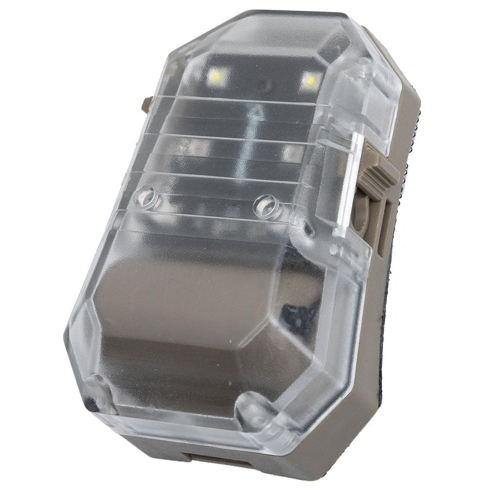 The mode switch is in line with the nub i.e. the front position; which means Visible light mode.