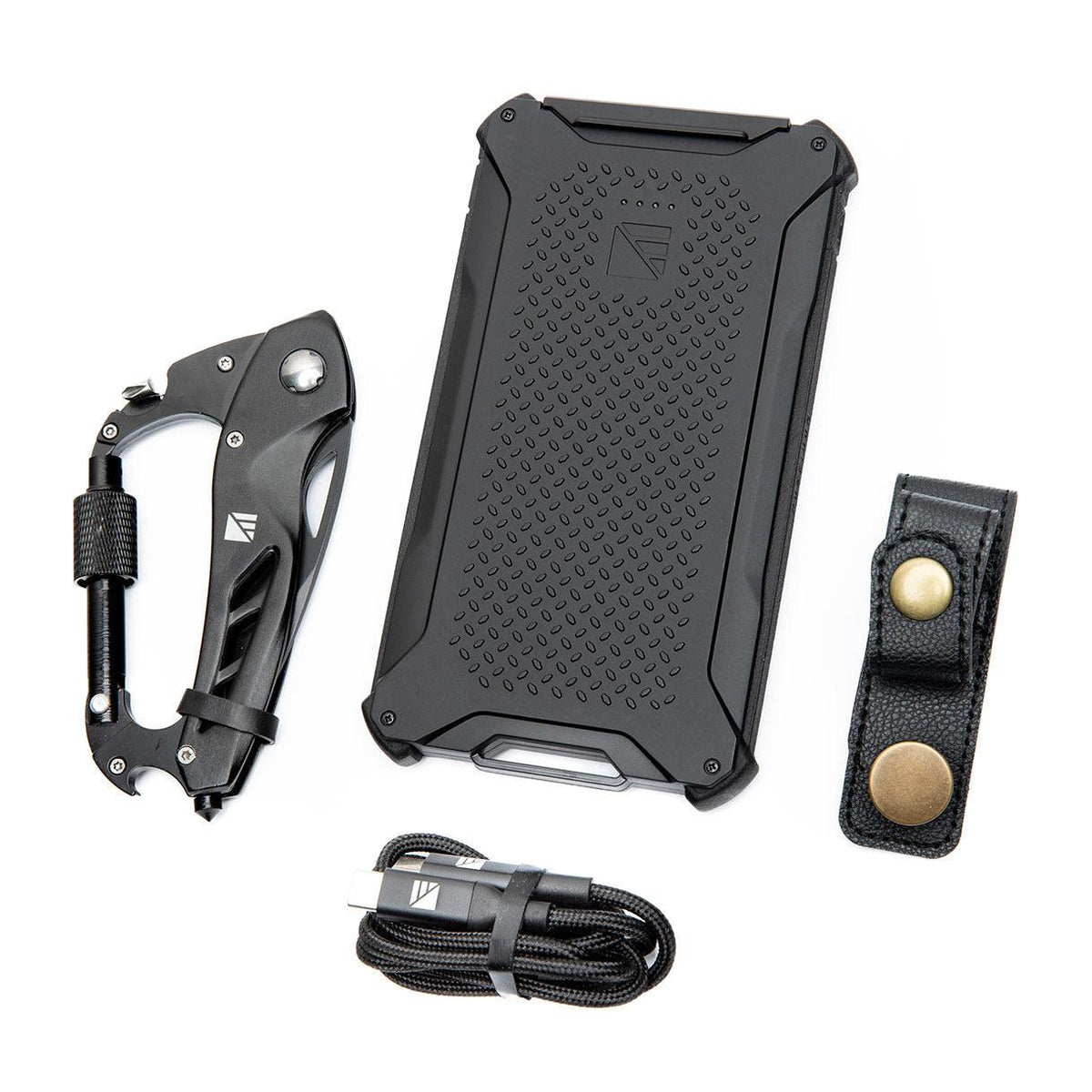 The charger comes with a ballistic fiber reinforced USB-C cable; a durable cable managing strap; and the 5-in-1 Carabiner Pro.