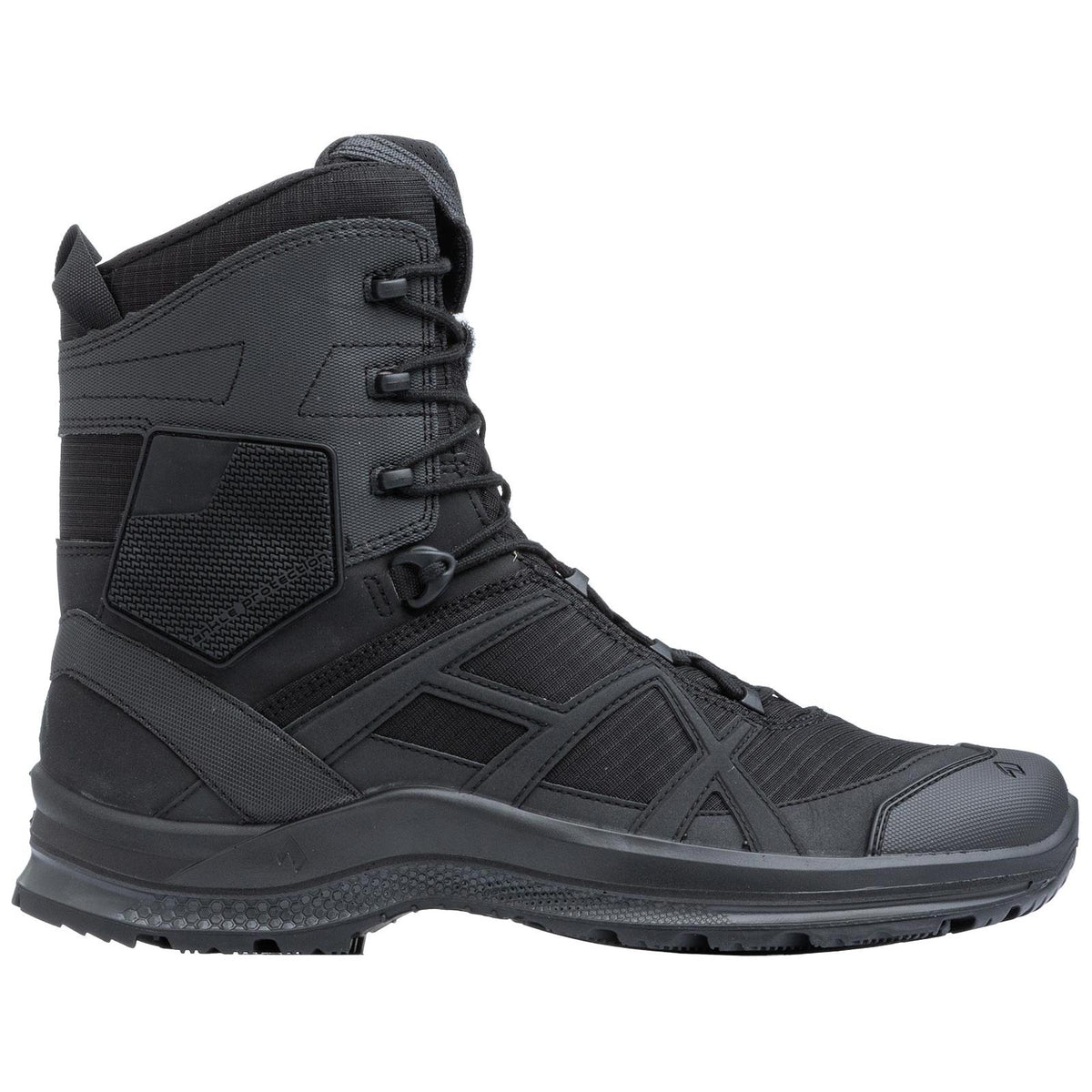 Rubber on the ankle; toes and heel for added protection and durability.