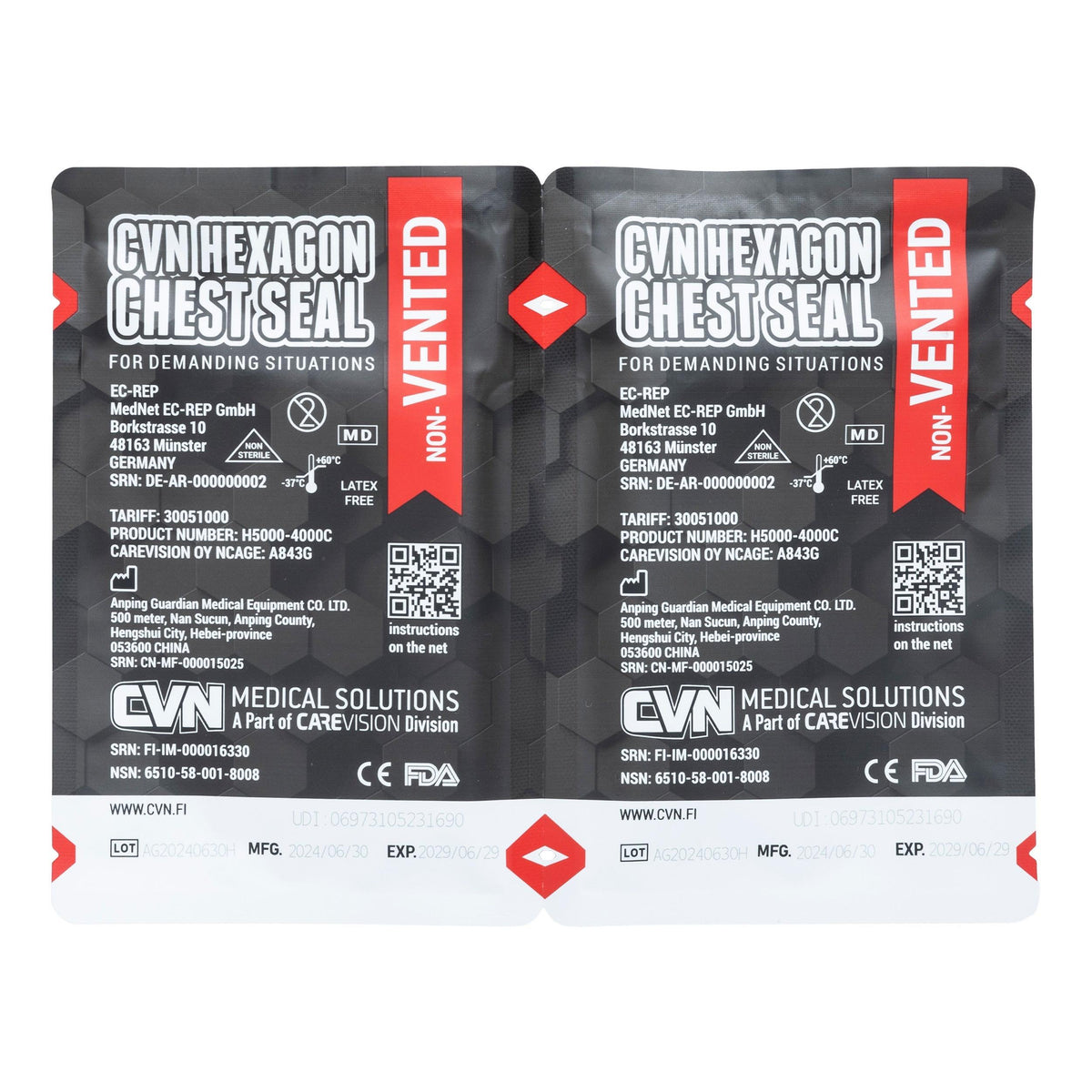 CVN Hexagon Non-Vented Chest Seal, 2-Pack