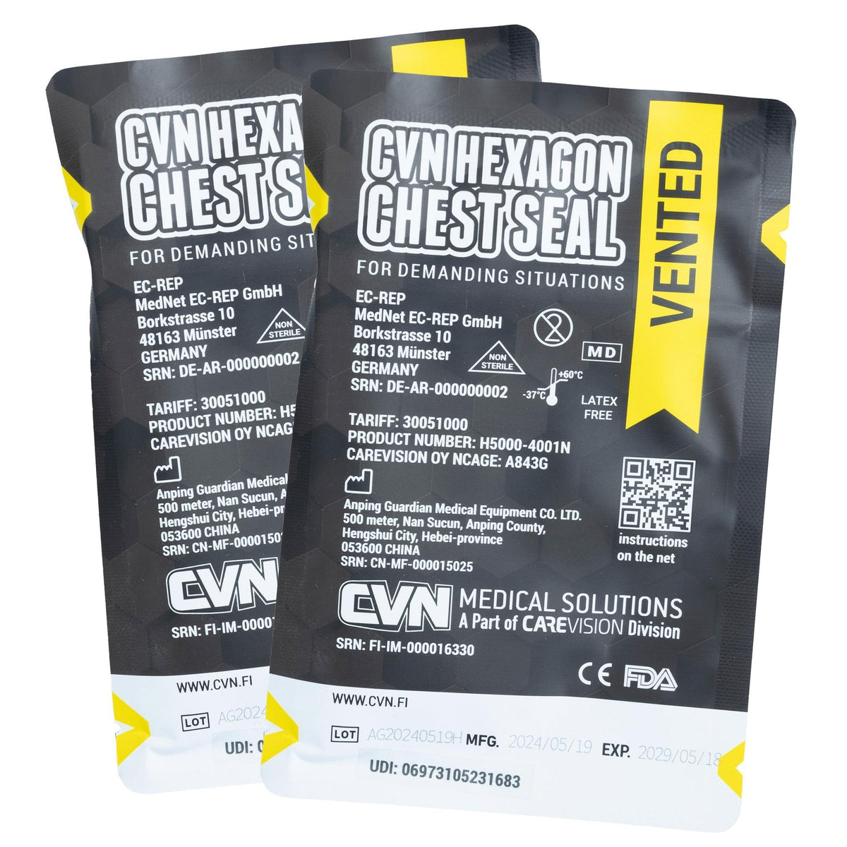 CVN Hexagon Chest Seal venttiilillinen ilmarintasidos,  2-Pack