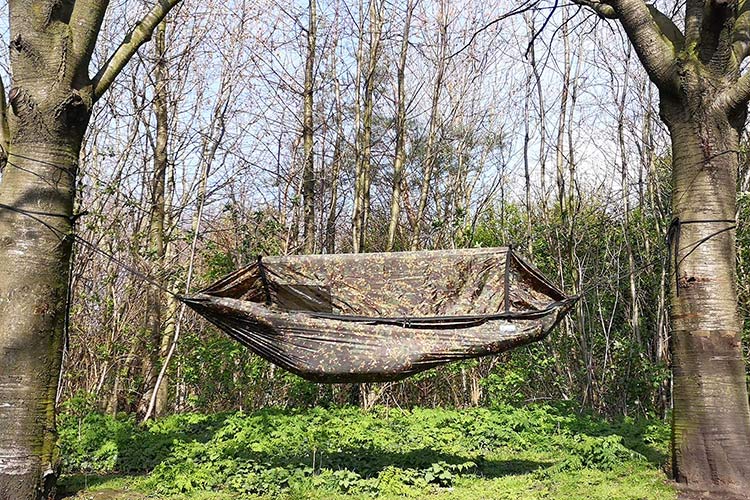 Pretty much like the Frontline hammock but instead of the mosquito net cover; you get a camo cover with mosquito net windows.