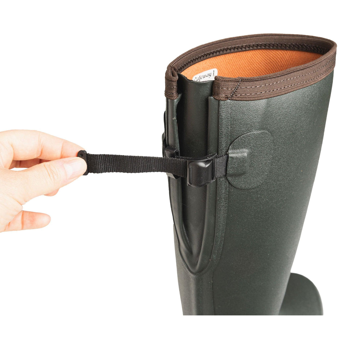 The top of the bootleg features an adjustable gusset that makes it easier to get into the boots; and then you can tighten the boots to sit more securely.