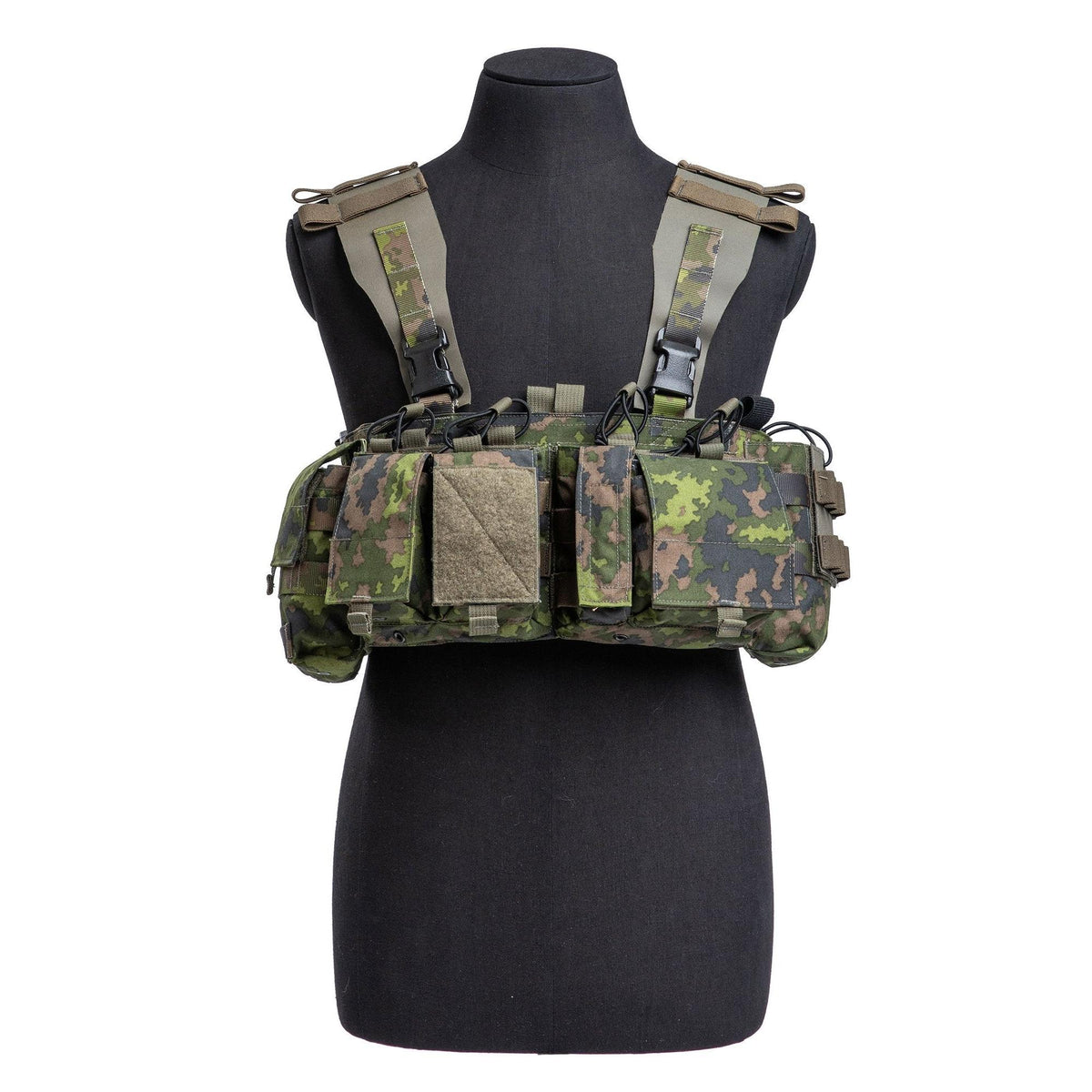 Chest rig from the front on a torso.