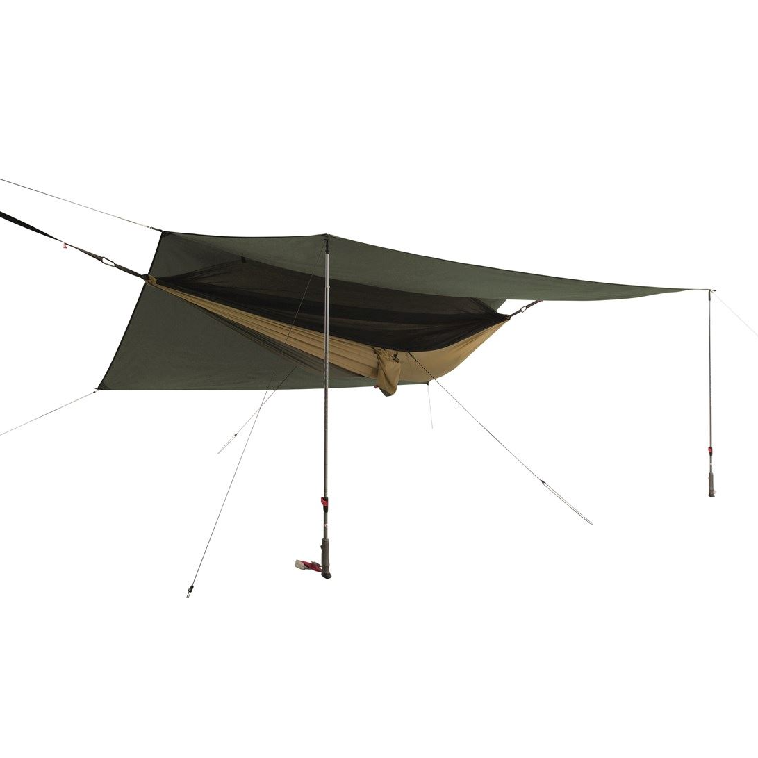 You can increase space under the tarp with trekking poles (not included).