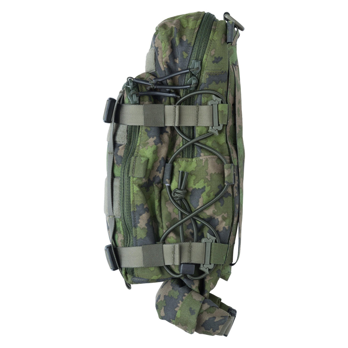 Compression can be done both with bungee cords and SR buckled straps. Old version with green straps.