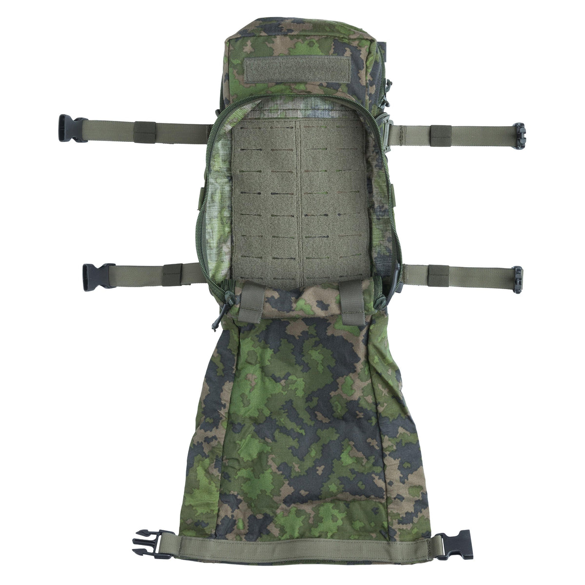 The roll-up compartment is an extension of the main compartment. Between them; there is a divider attached with hook & loop; which; when removed; allows the entire height of the space to be utilized. Old version with green straps.