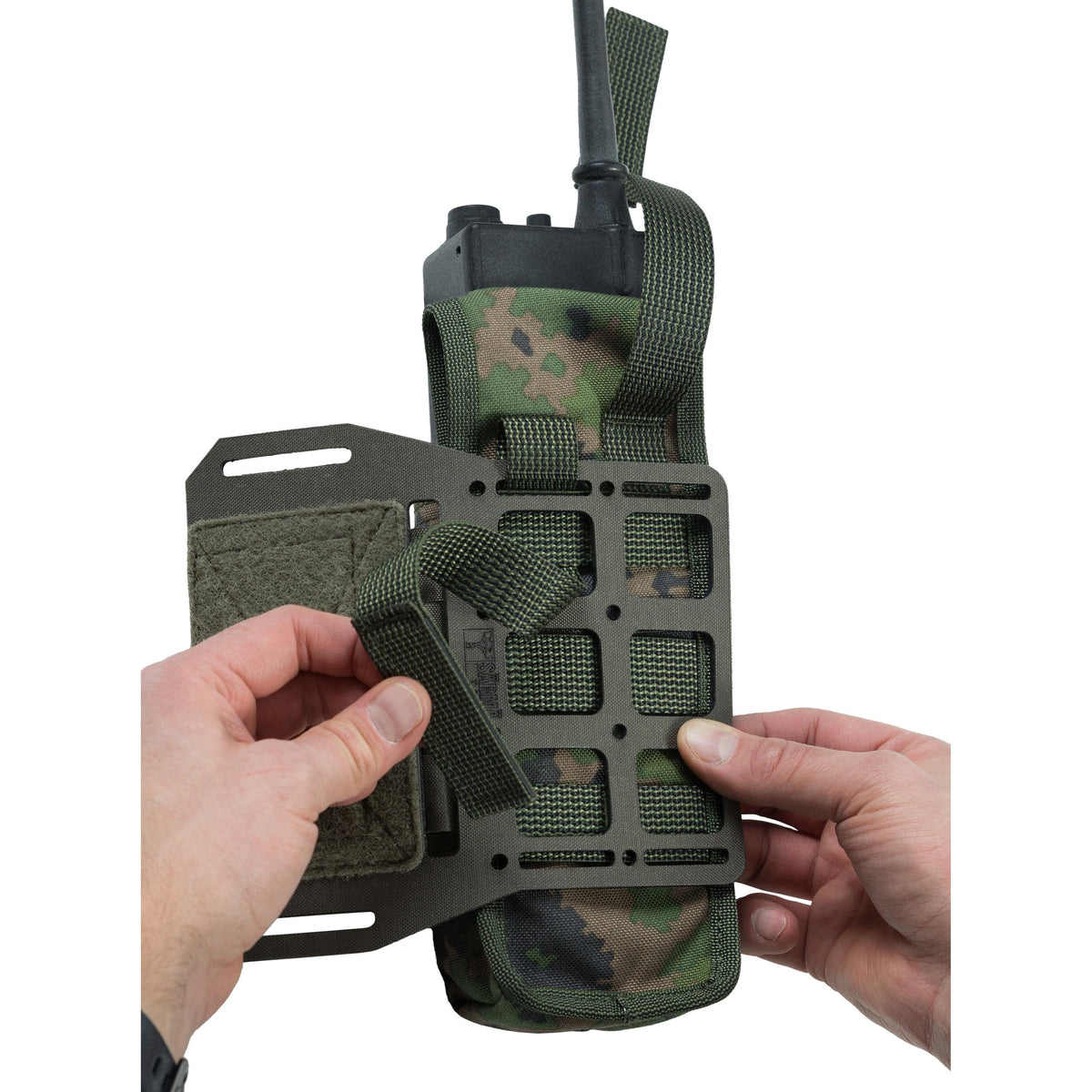 Attaching a tall pouch.