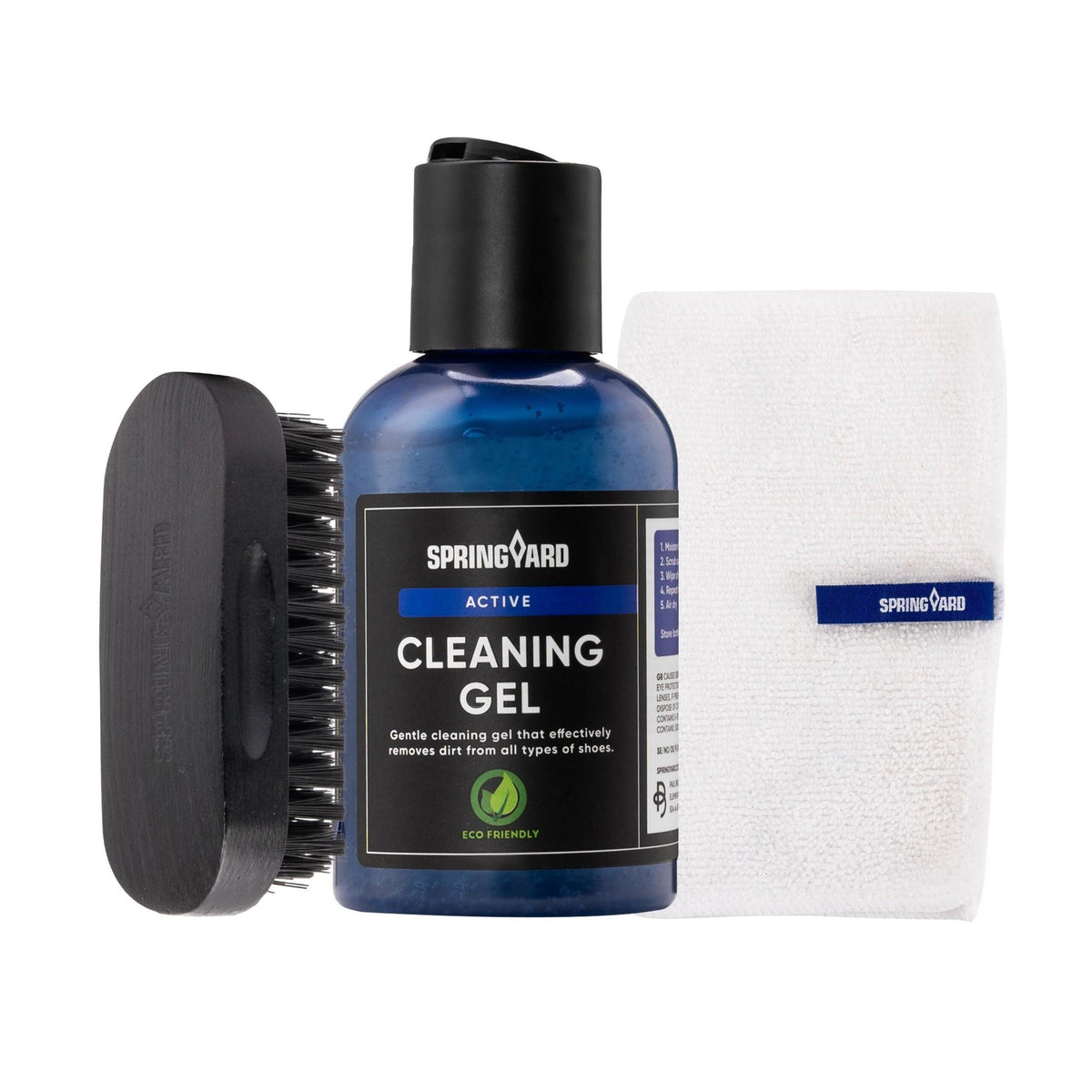 This compact set has all the things you need for cleaning your outdoor shoes and boots; and other footwear. A cleaning cloth; brush; and cleaning gel suitable for all types of shoes.