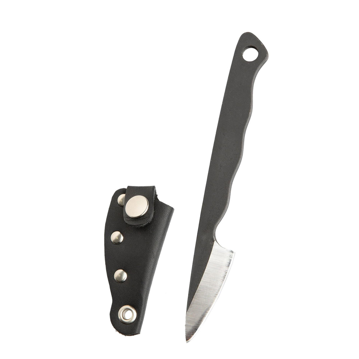 The knife comes with a black leather sheath;