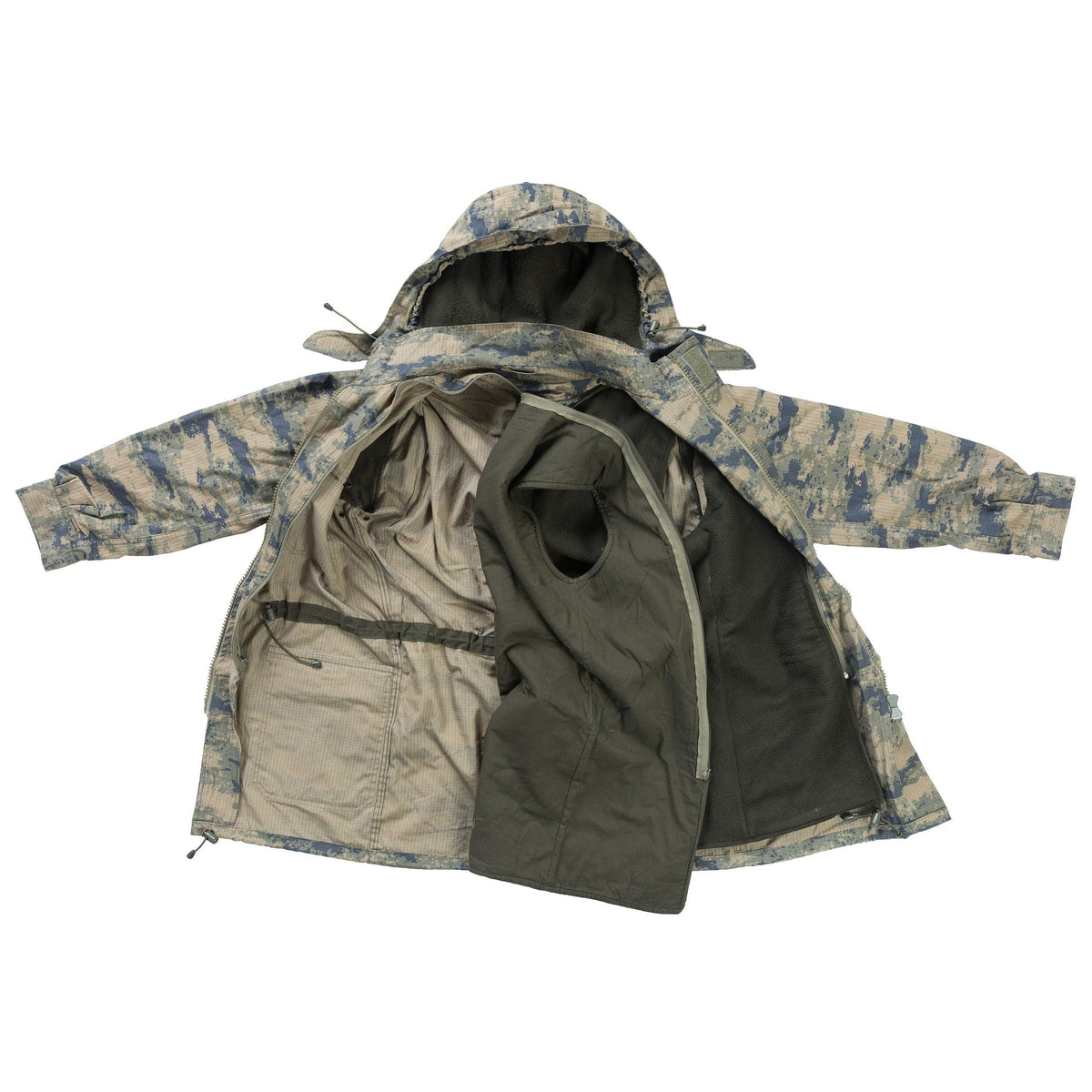 The liner and the hood are both attached with a zipper