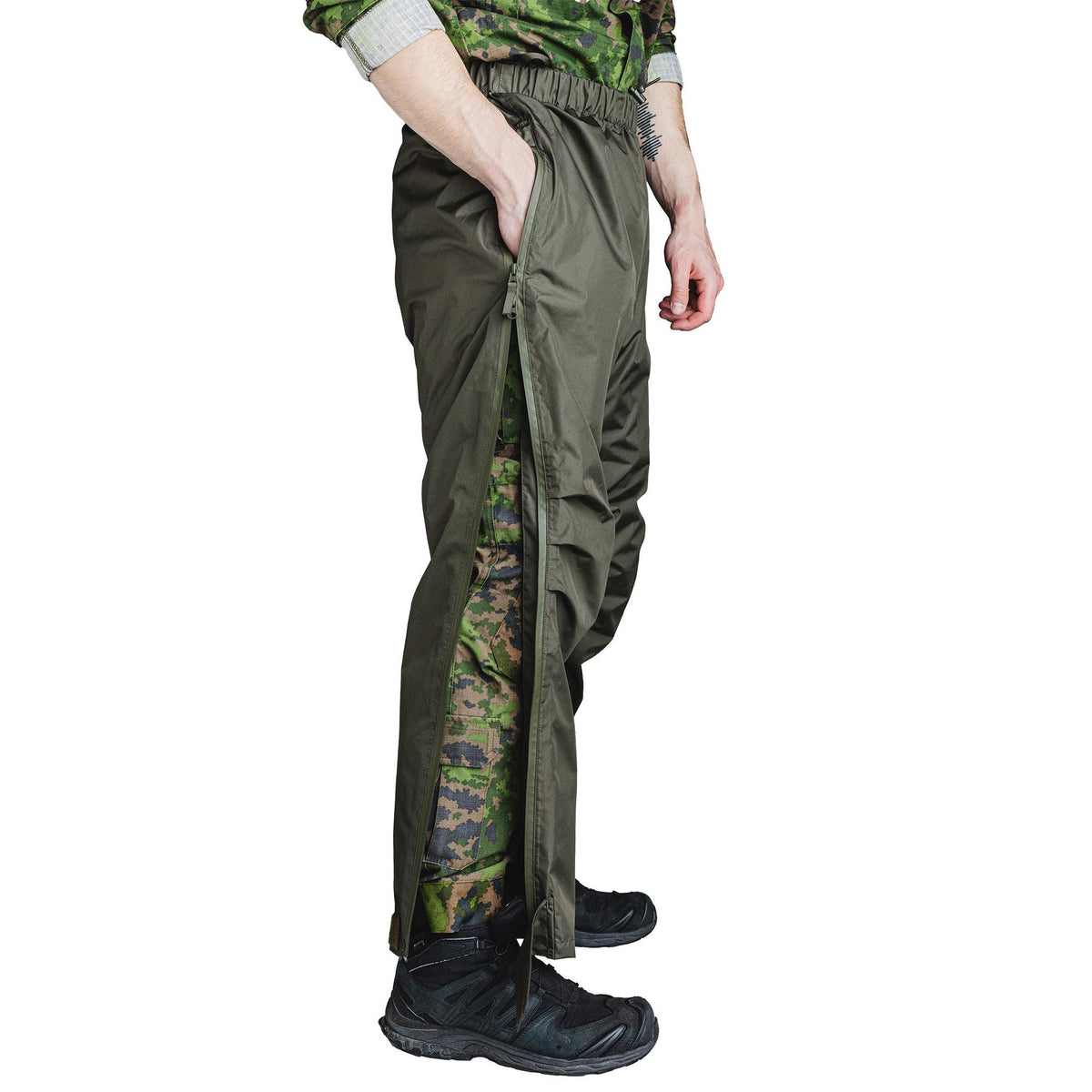 Long 2-way zippers on pant legs to make donning easier and adjust ventilation