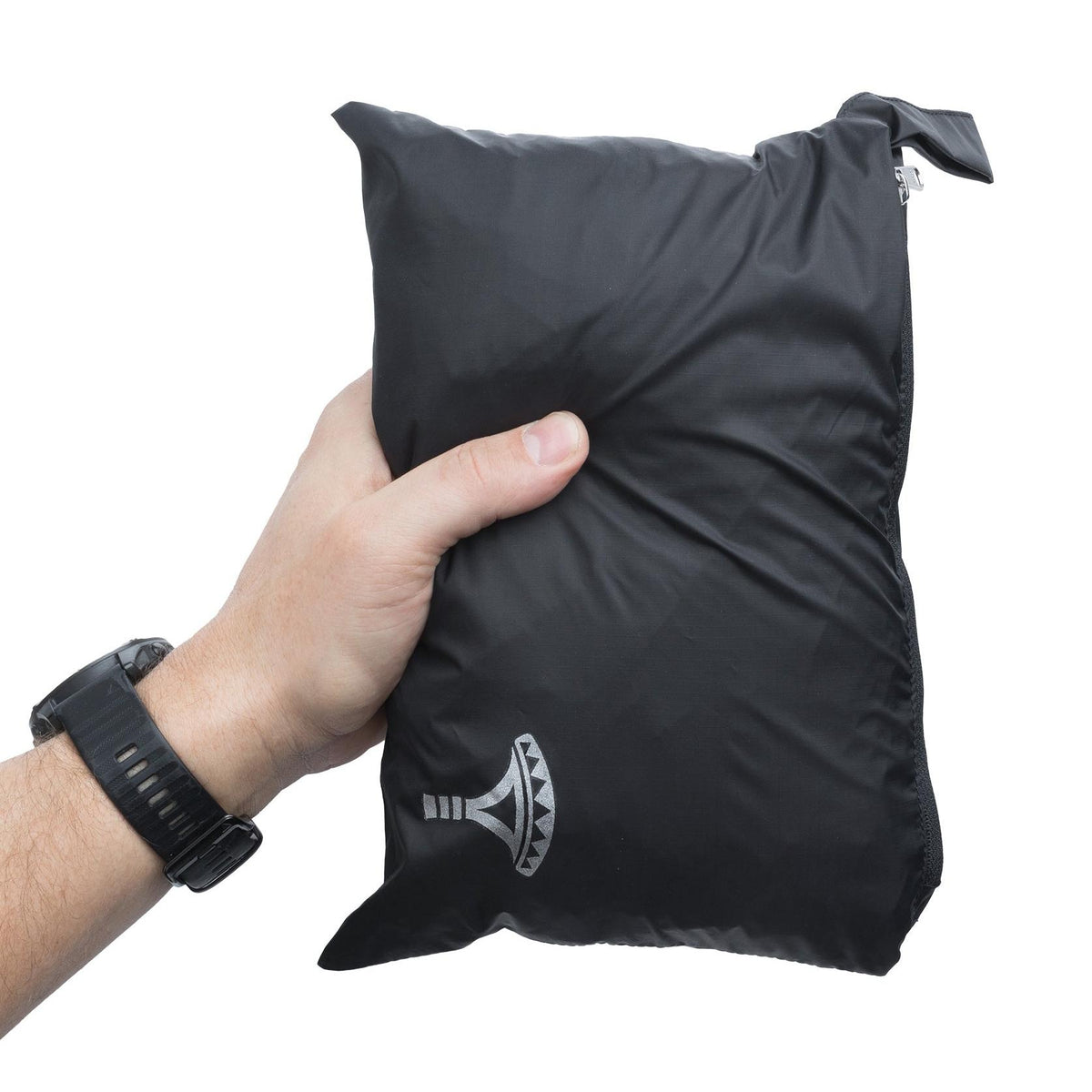 The poncho packs into its own pocket like this.