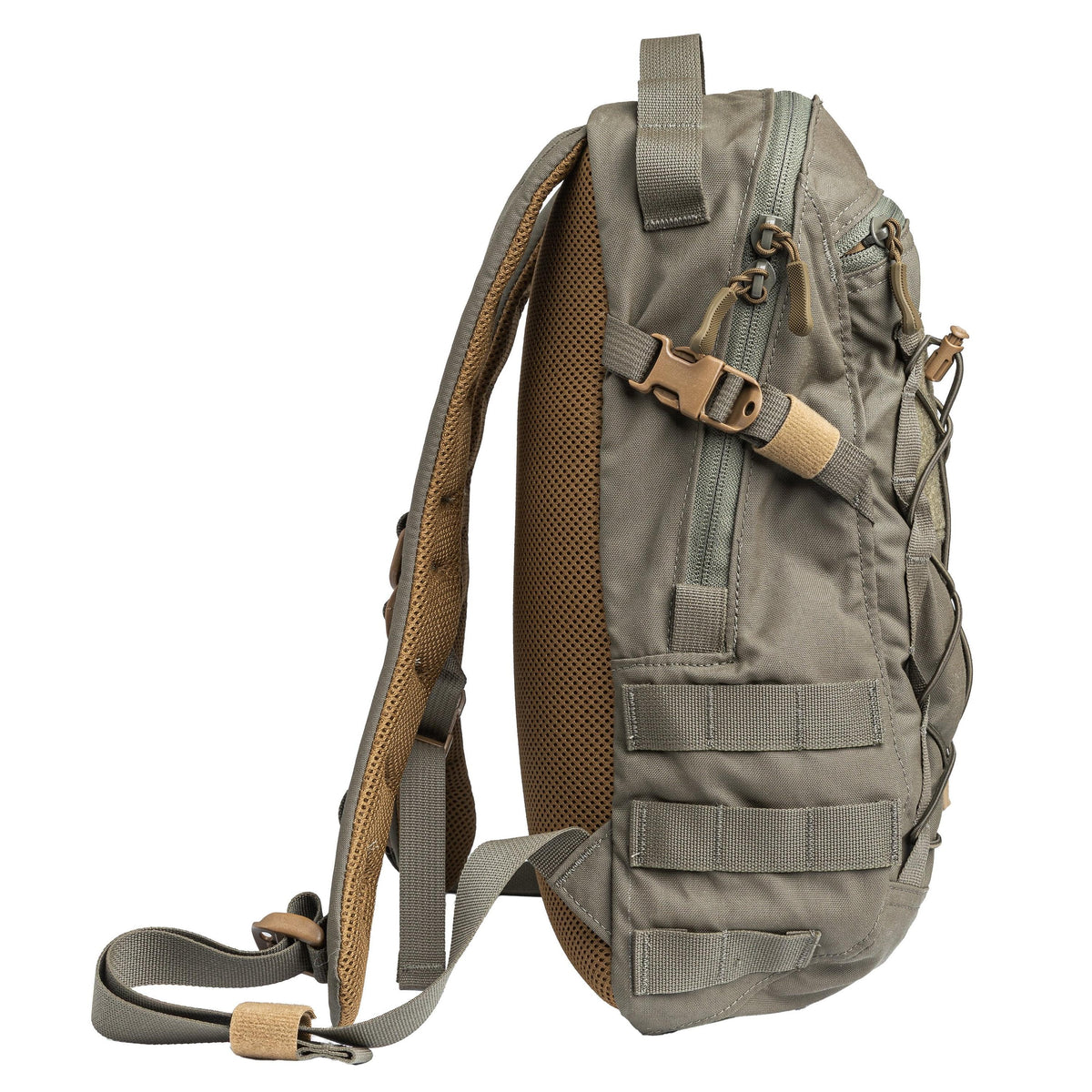 Both sides of the pack have PALS webbing for additional gear.