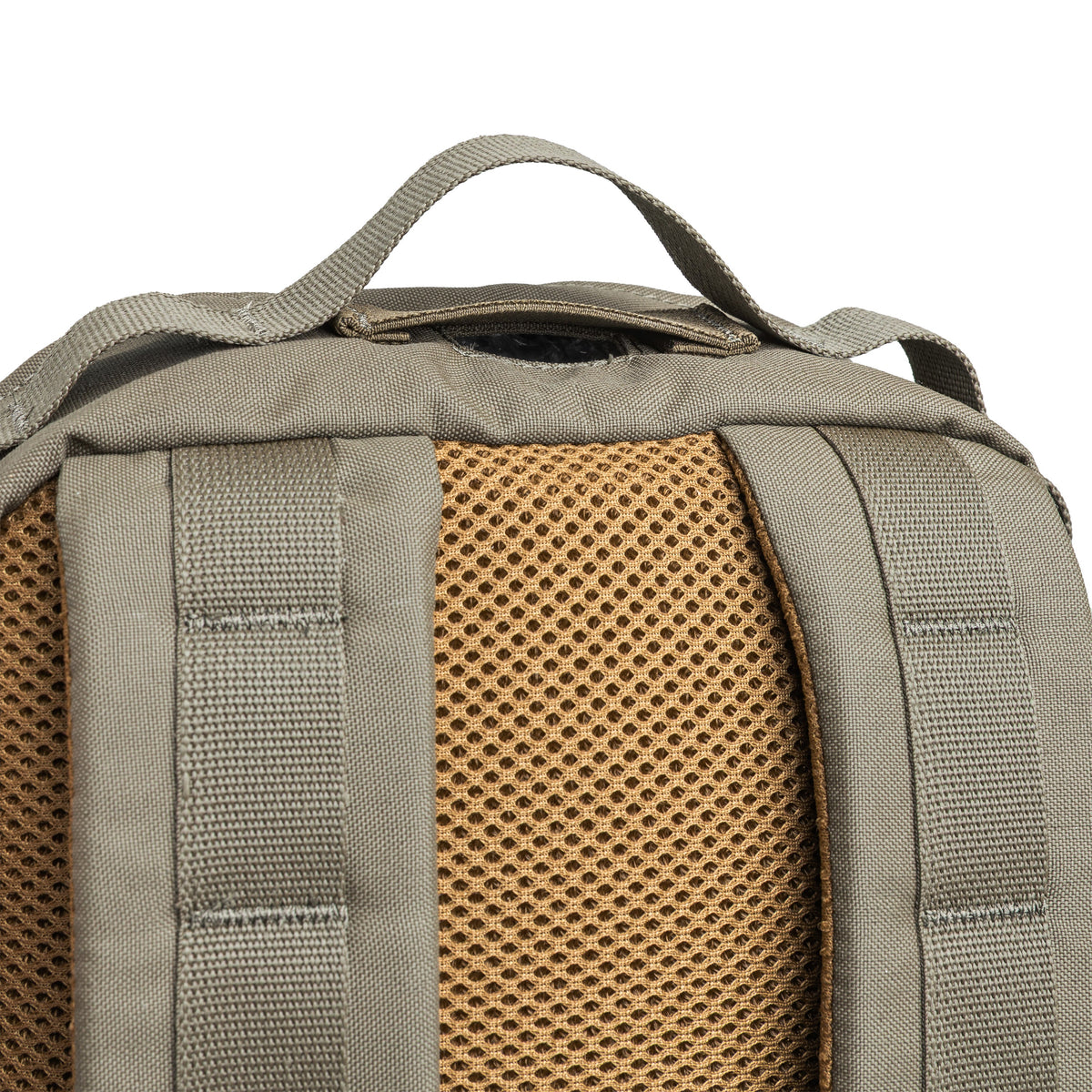 The pack has a carry handle; and some PALS webbing on both sides.