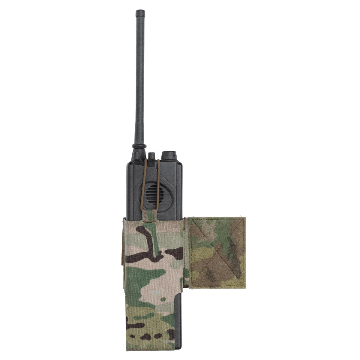 The pouch is designed for MBITR AN/PRC-148; Harris AN/PRC-152; and other similarly sized radios.